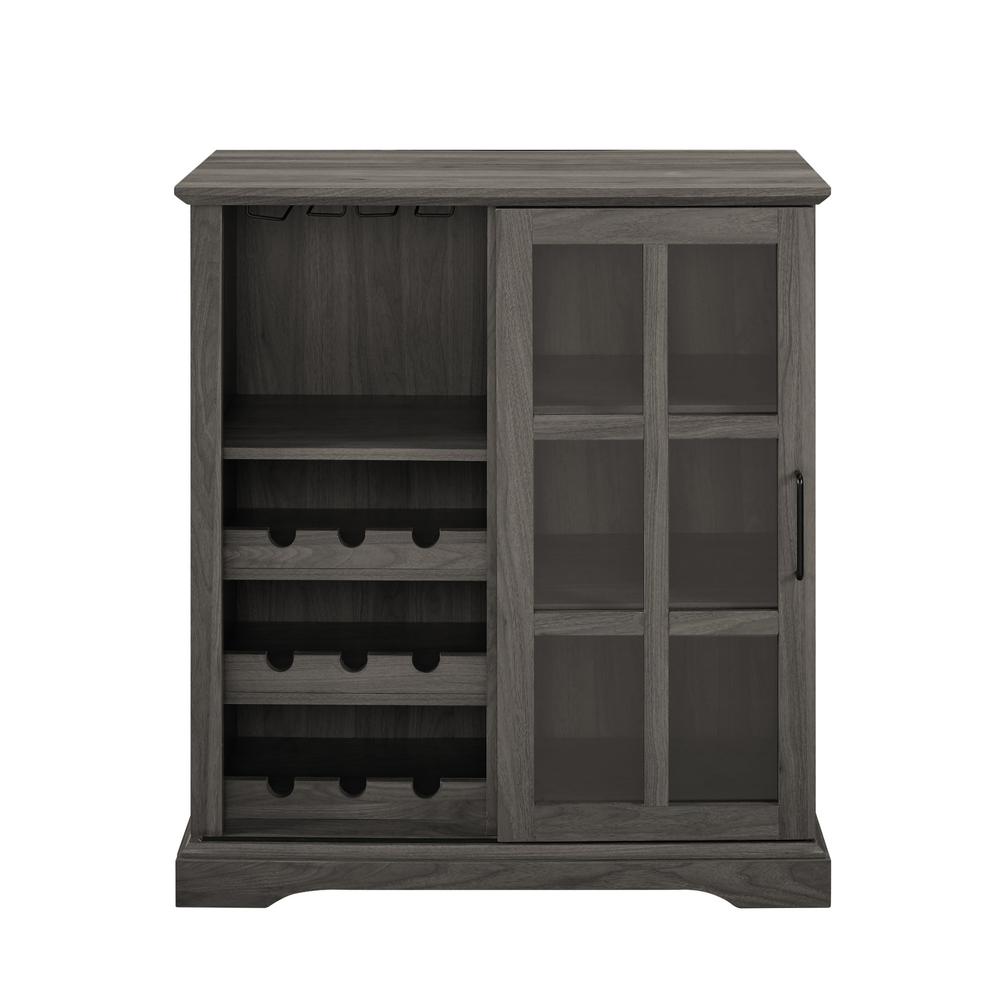 36" Sliding Glass Door Bar Cabinet - Slate Grey. Picture 1