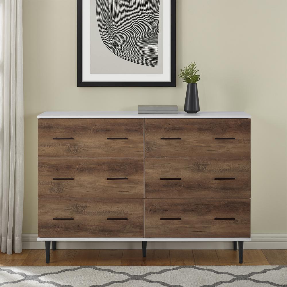 Modern Wood 6-Drawer Buffet - White/Rustic Oak. Picture 1