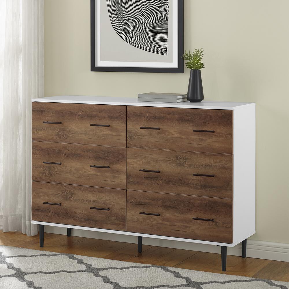 Modern Wood 6-Drawer Buffet - White/Rustic Oak. Picture 2