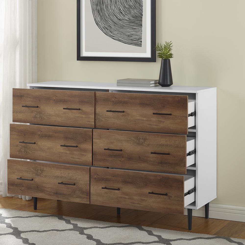 Modern Wood 6-Drawer Buffet - White/Rustic Oak. Picture 3