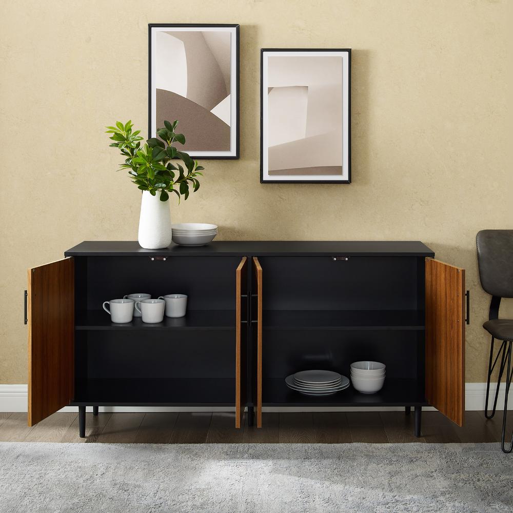 Hampton 58" Mid Century Modern Faux Bookmatch TV Stand - Acorn Bookmatch / Solid Black. Picture 2