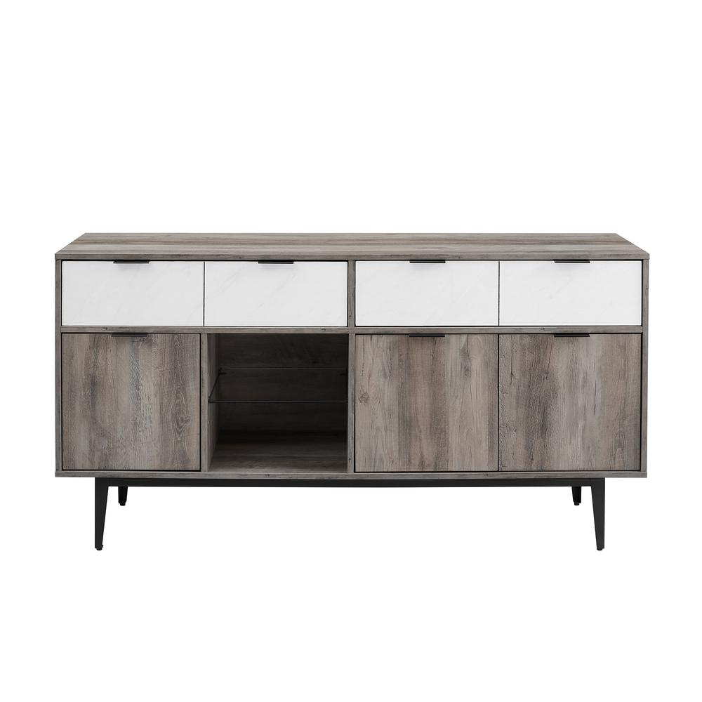 60" Asymmetrical 2 Drawer Sideboard - Faux White Marble/Grey Wash. Picture 2