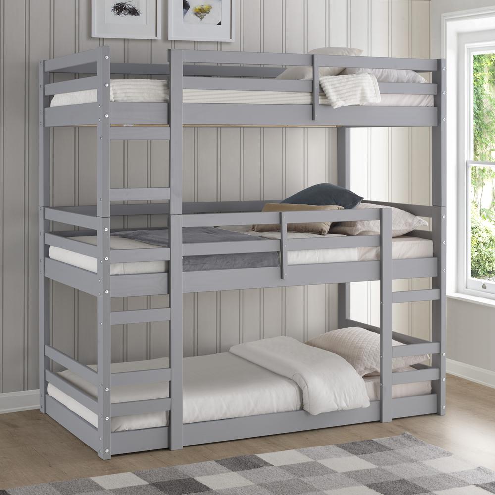 Triple Twin Wood Bunkbed - Grey. Picture 2