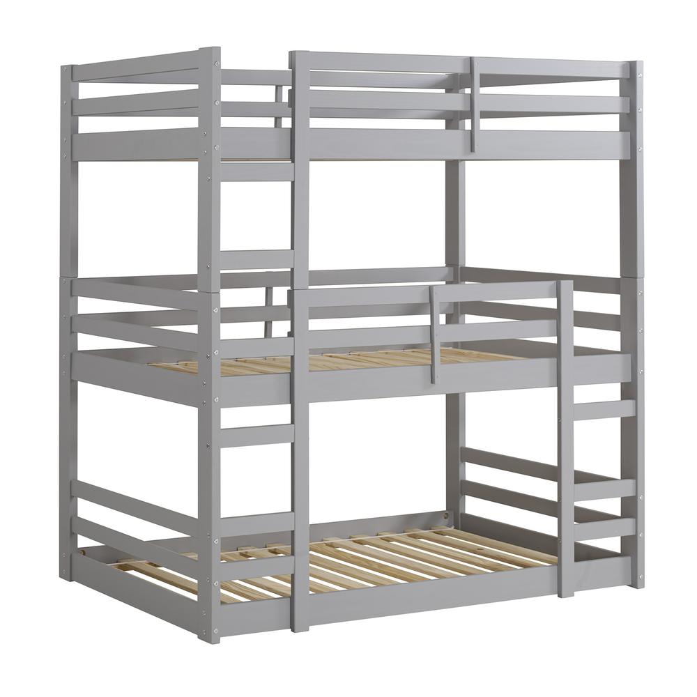 Triple Twin Wood Bunkbed - Grey. Picture 3