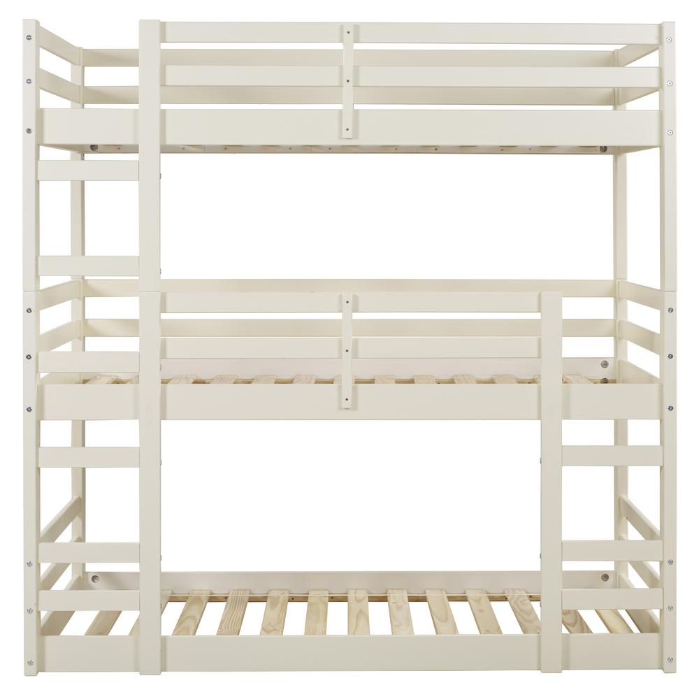 Solid Wood Triple Twin Bunk Bed - White. Picture 1