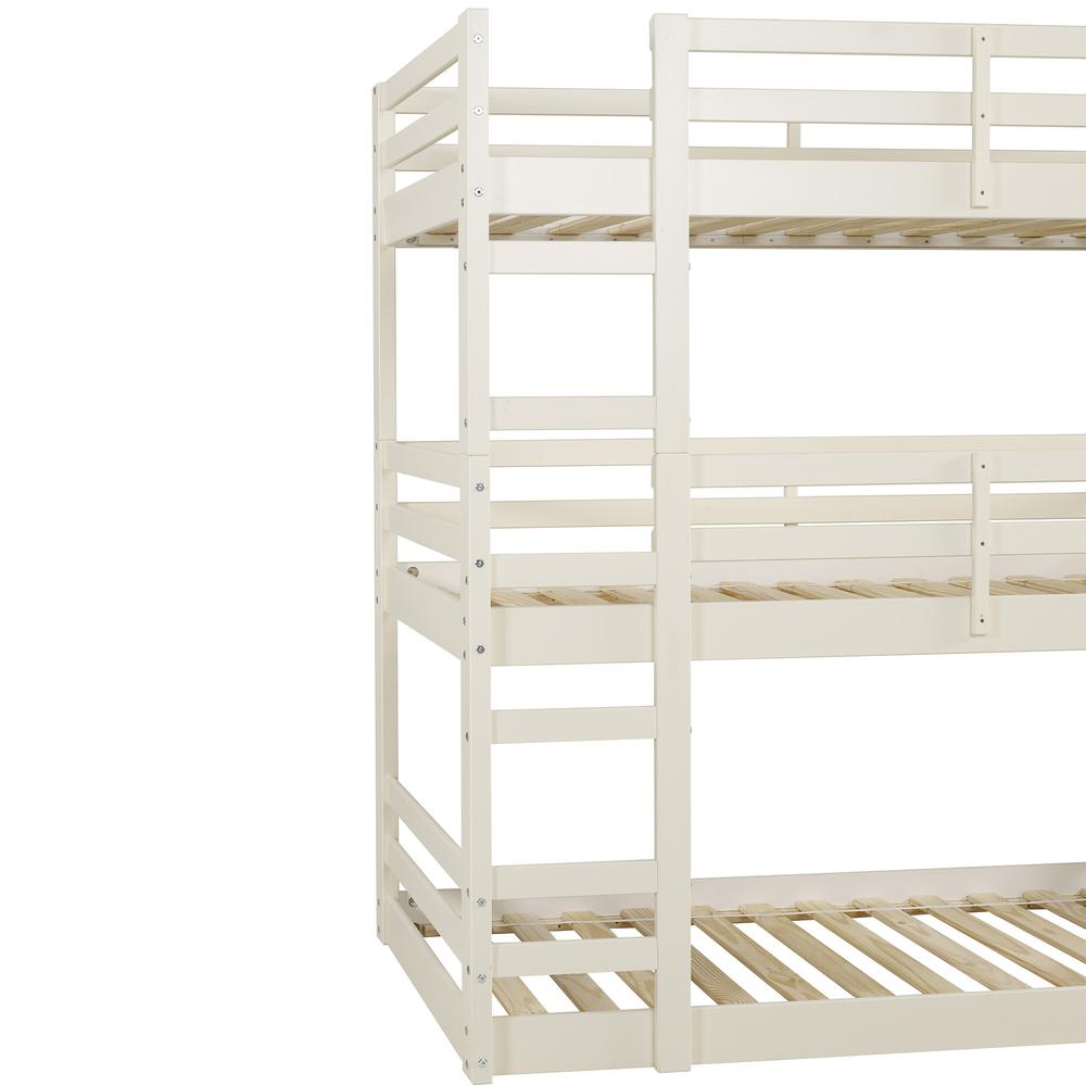 Solid Wood Triple Twin Bunk Bed - White. Picture 4