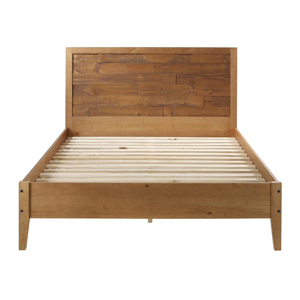 Distressed Solid Pine Wood Plank Queen Bed - Caramel. Picture 3