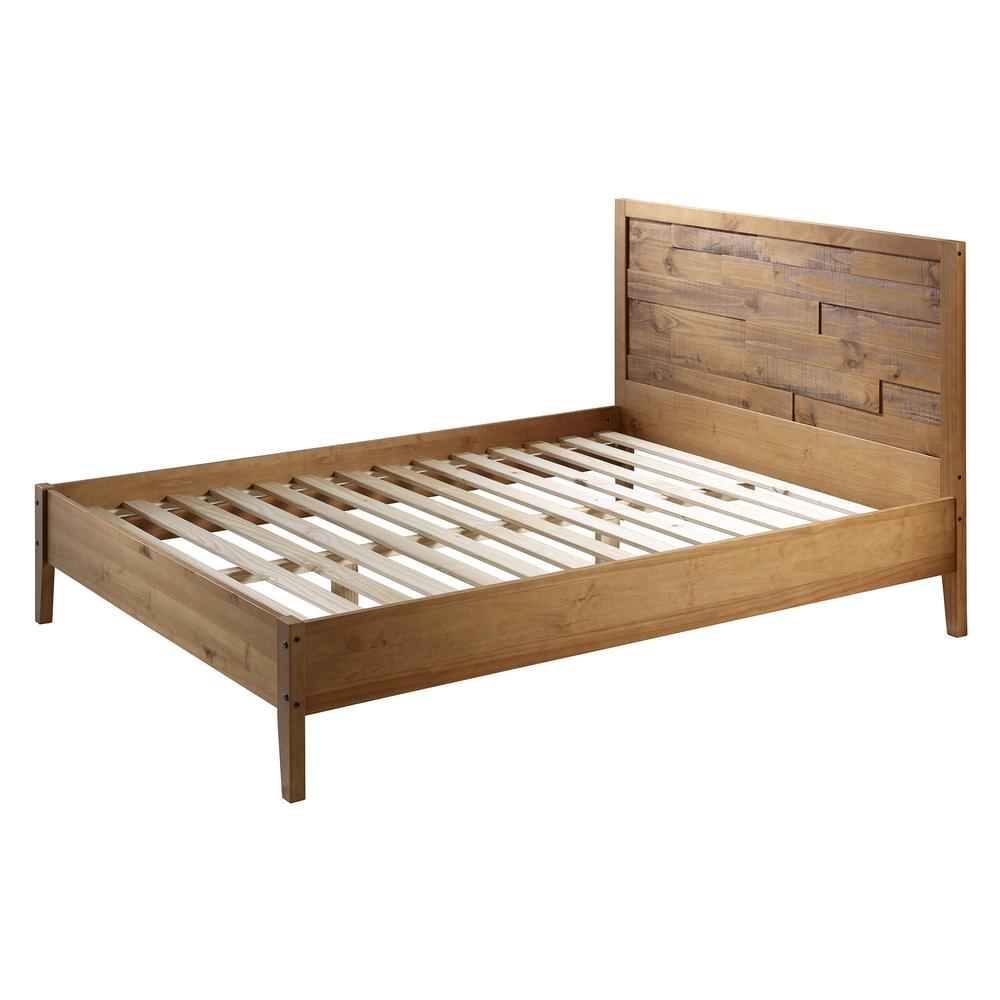 Distressed Solid Pine Wood Plank Queen Bed - Caramel. Picture 4