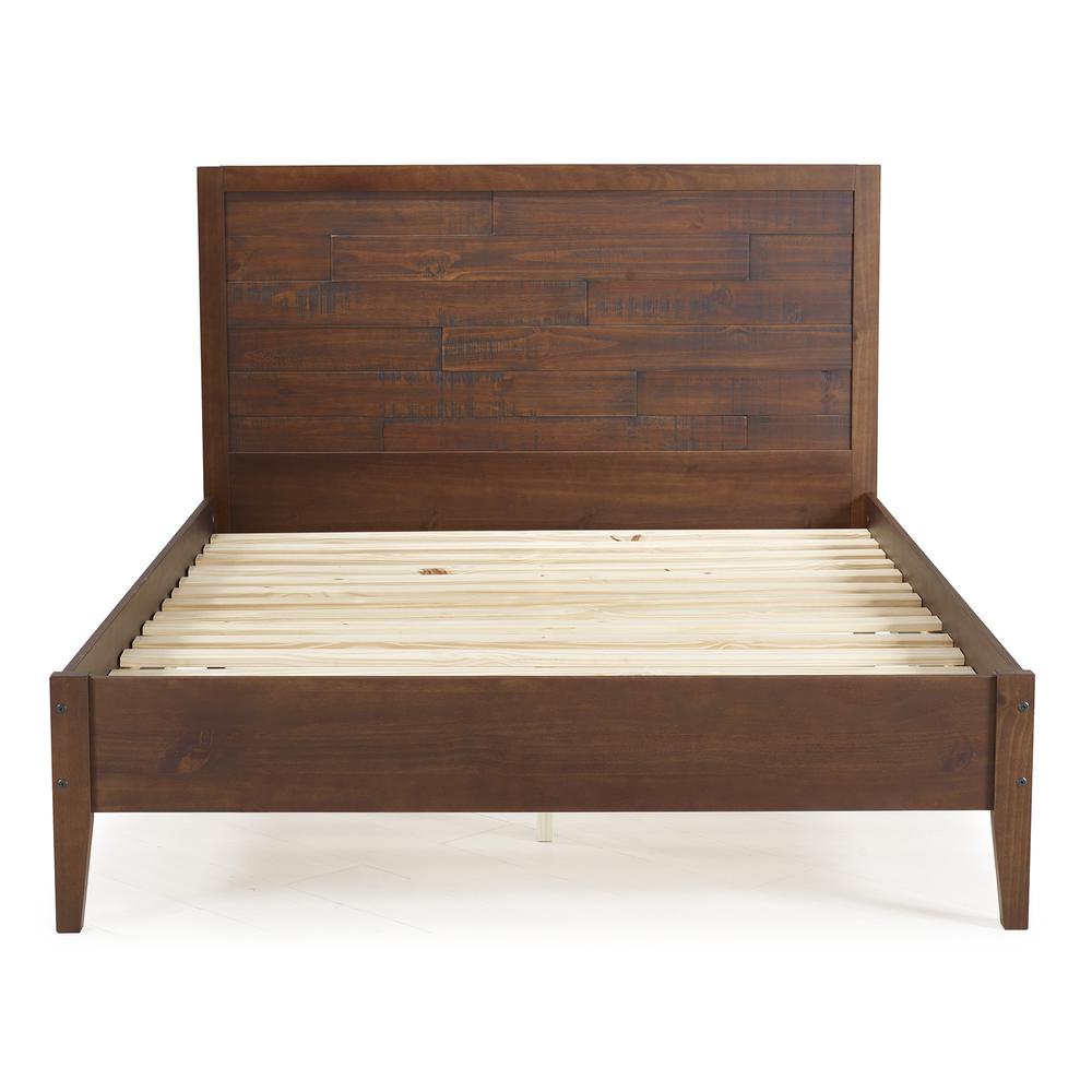Distressed Solid Pine Wood Plank Queen Bed - Mahogany. Picture 1