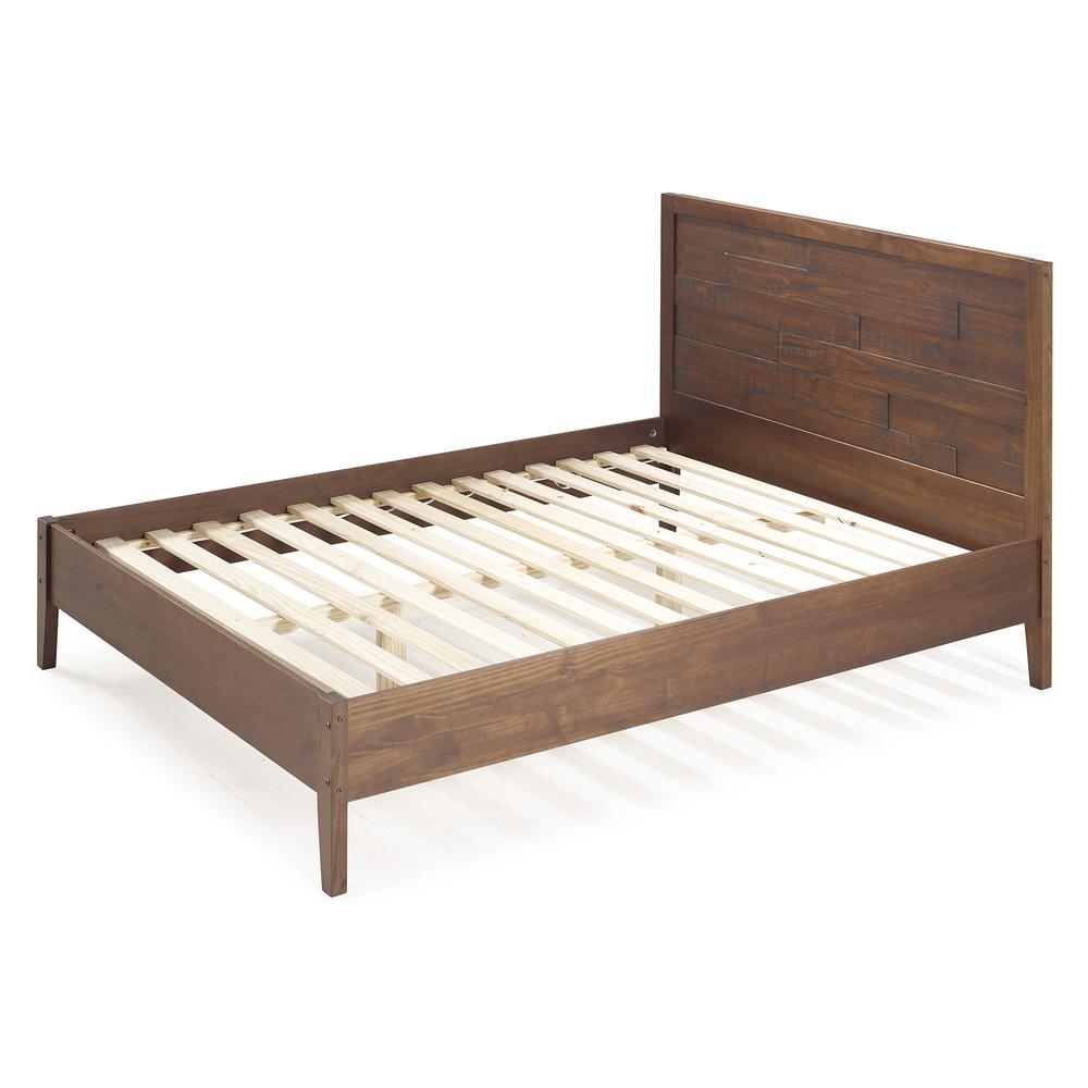 Distressed Solid Pine Wood Plank Queen Bed - Mahogany. Picture 3