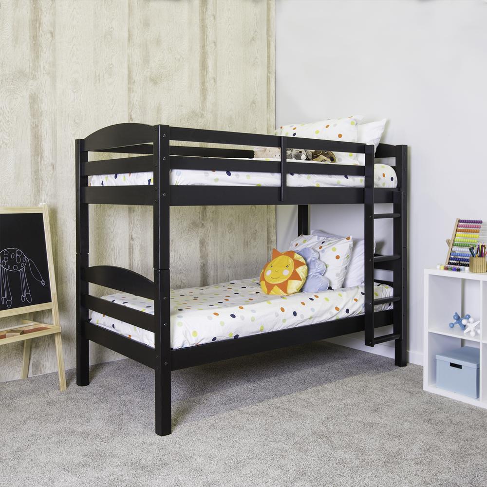 Solid Wood Twin over Twin Bunk Bed - Black. Picture 2