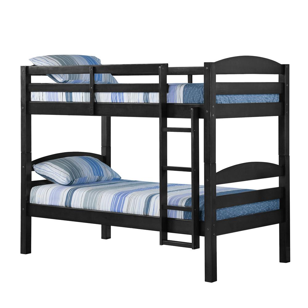 Solid Wood Twin over Twin Bunk Bed - Black. Picture 3