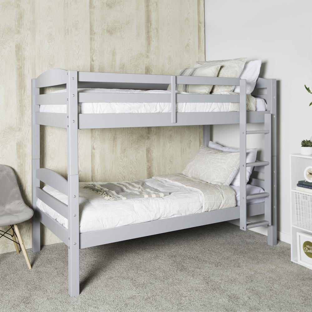 Solid Wood Twin over Twin Bunk Bed - Grey. Picture 2