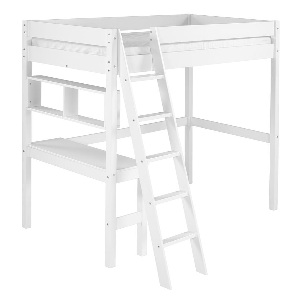 Swan Solid Wood Loft Bed with Desk - White. Picture 1
