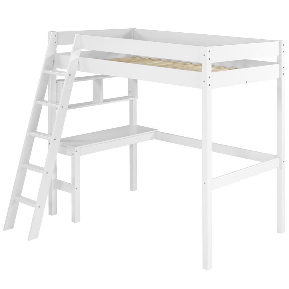 Swan Solid Wood Loft Bed with Desk - White. Picture 6