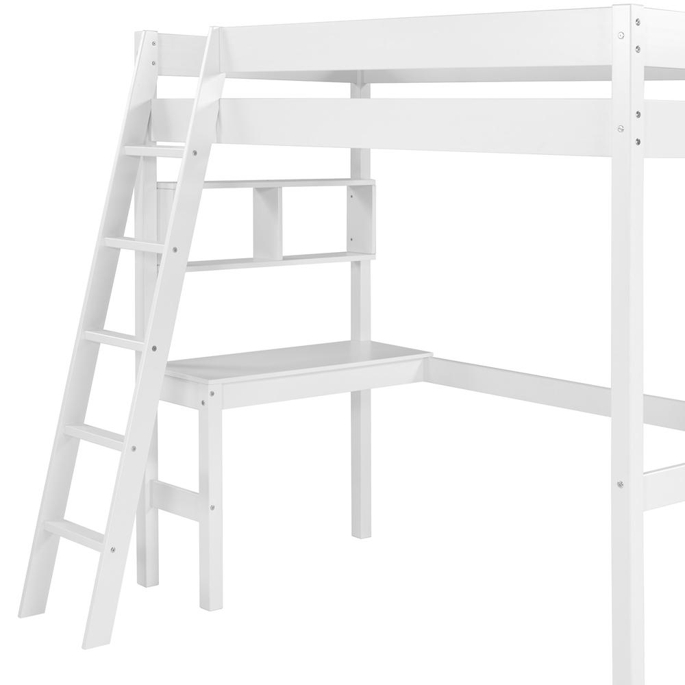 Swan Solid Wood Loft Bed with Desk - White. Picture 7