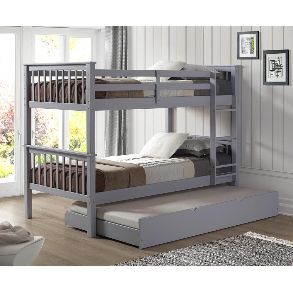Solid Wood Twin Bunk Bed with Trundle Bed. Picture 5