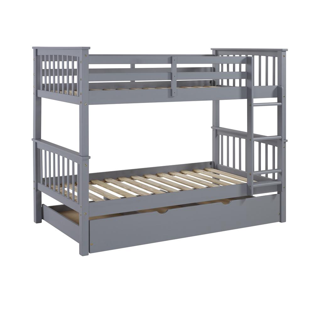 Solid Wood Twin Bunk Bed with Trundle Bed. Picture 1