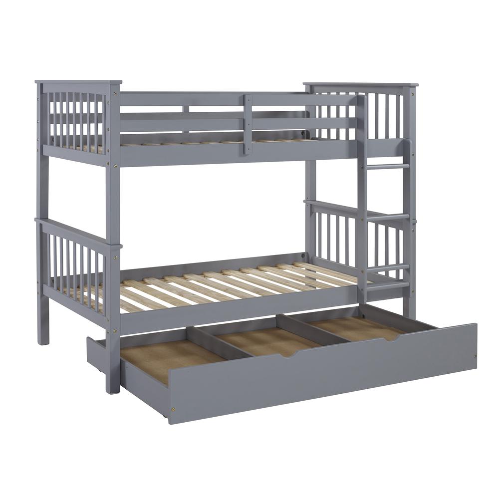 Solid Wood Twin Bunk Bed with Trundle Bed. Picture 3
