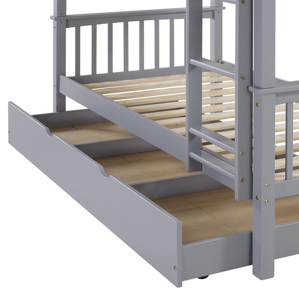 Solid Wood Twin Bunk Bed with Trundle Bed. Picture 4