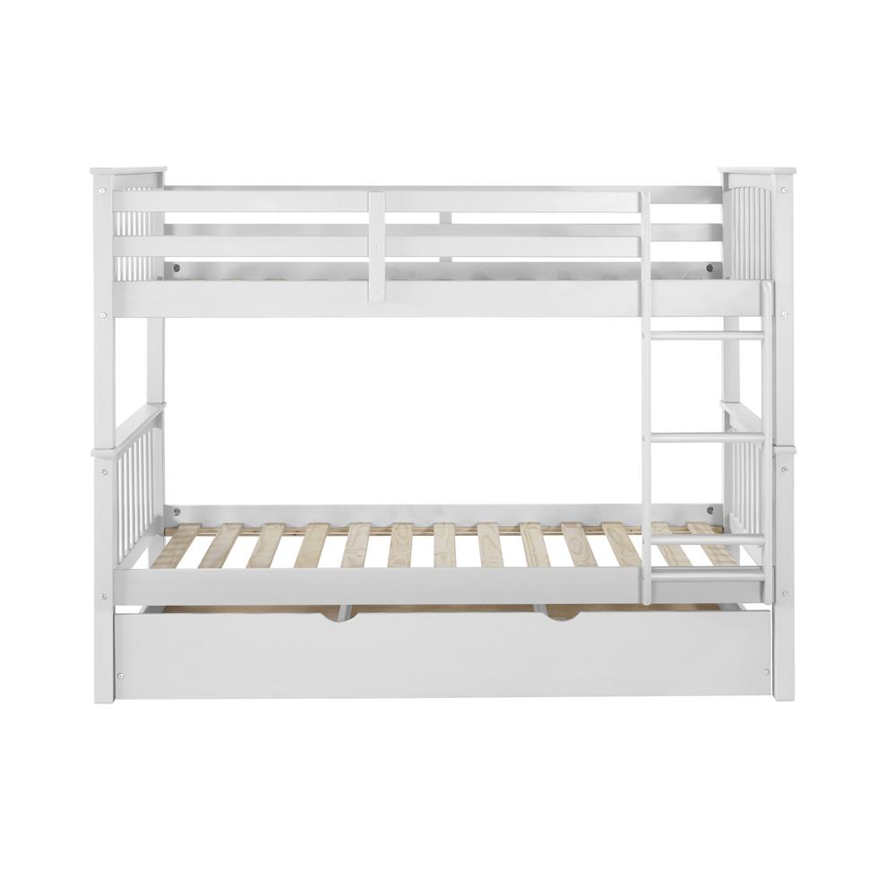 Solid Wood Twin Bunk Bed with Trundle Bed - White. Picture 2