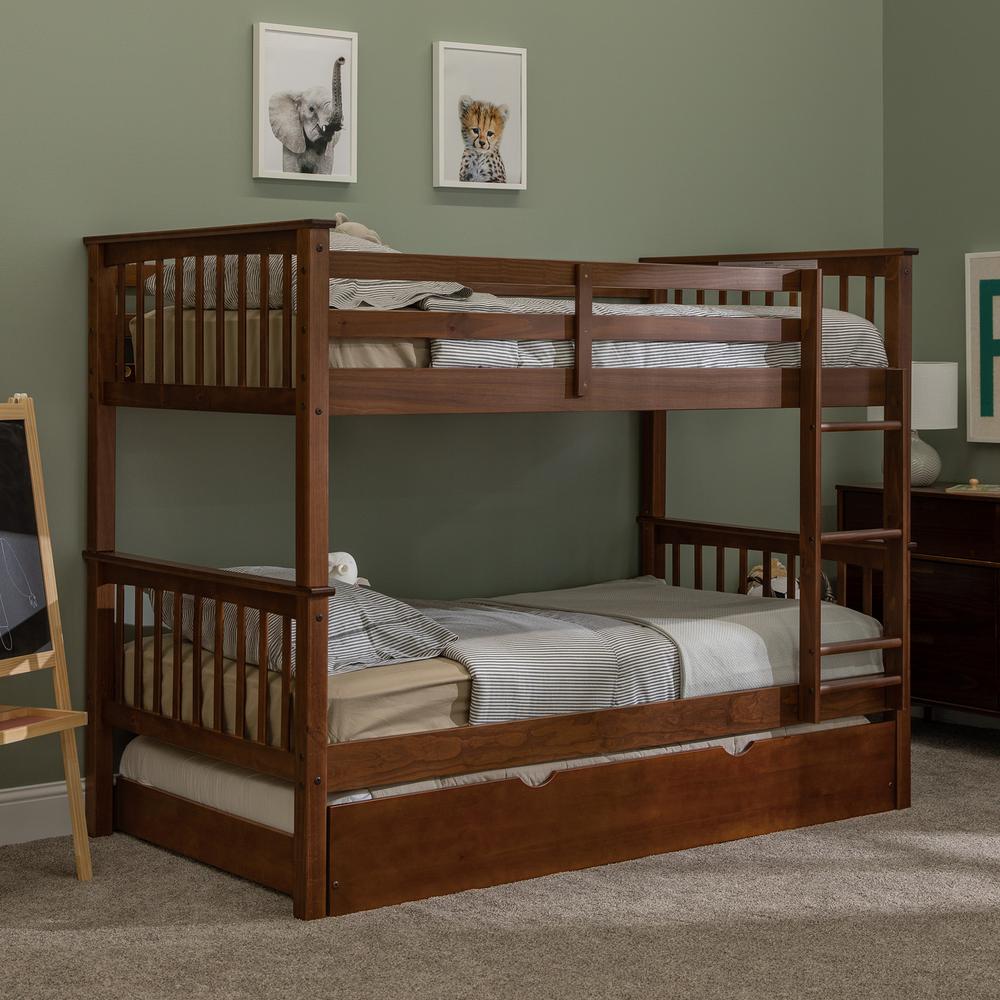 Twin Mission Bunk Bed w/Trundle - Walnut. Picture 2