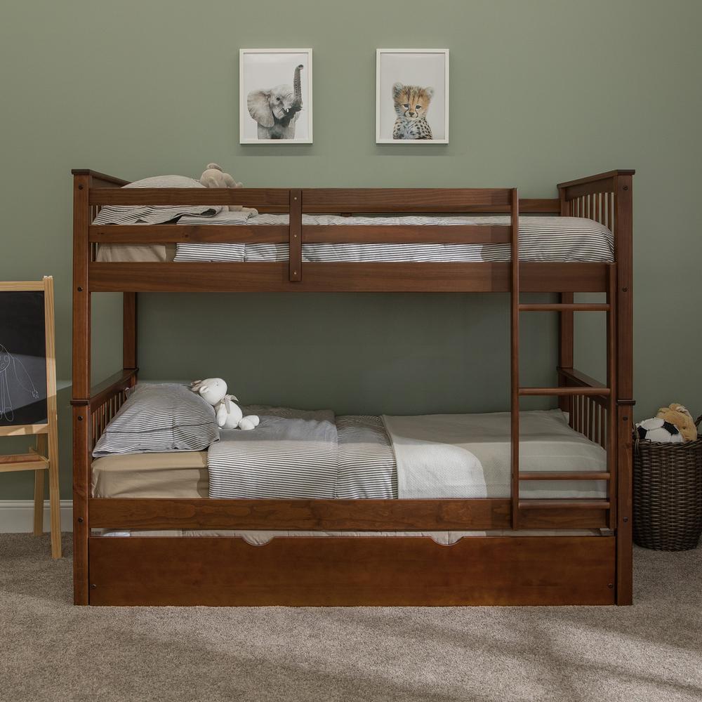 Twin Mission Bunk Bed w/Trundle - Walnut. Picture 1