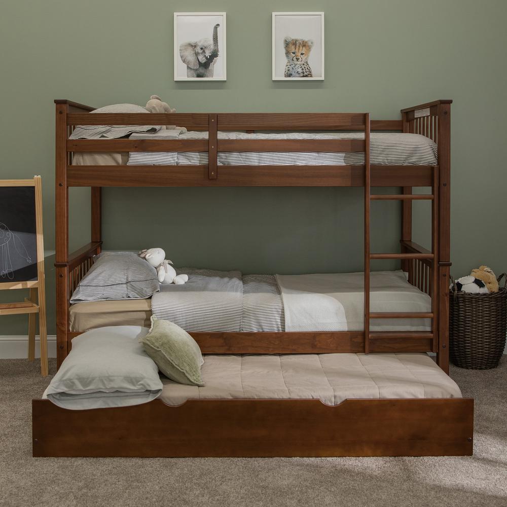 Twin Mission Bunk Bed w/Trundle - Walnut. Picture 4