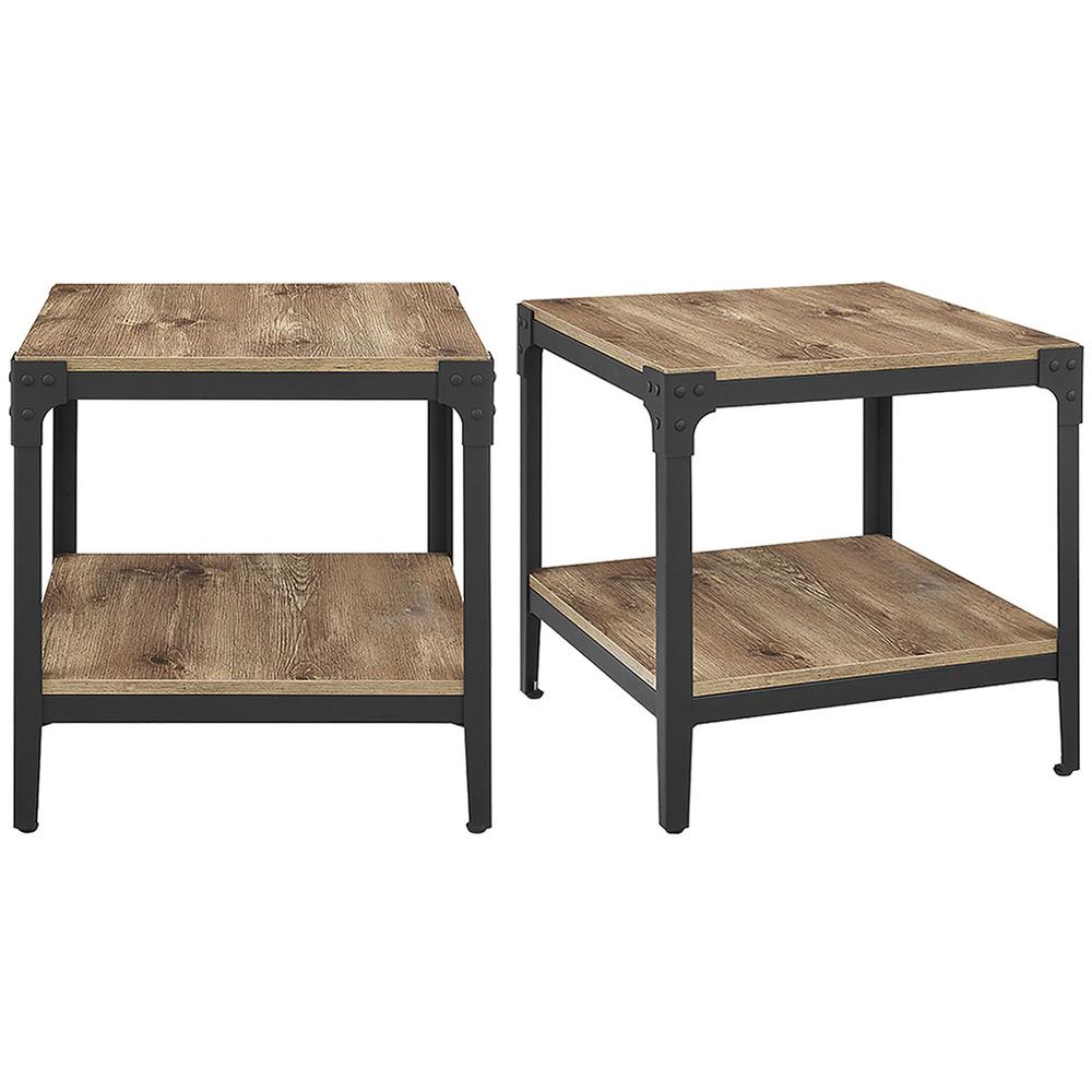 Angle Iron Rustic Wood End Table, Set of 2 - Barnwood. Picture 1