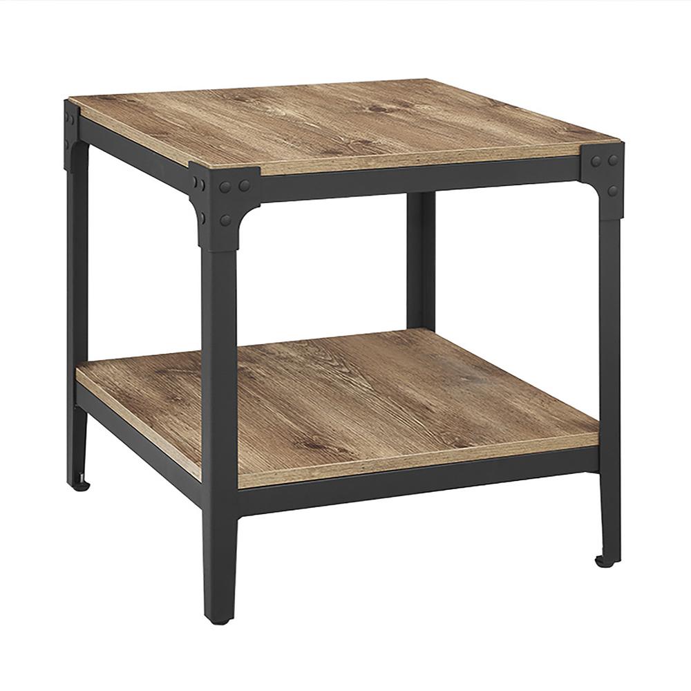 Angle Iron Rustic Wood End Table, Set of 2 - Barnwood. Picture 3