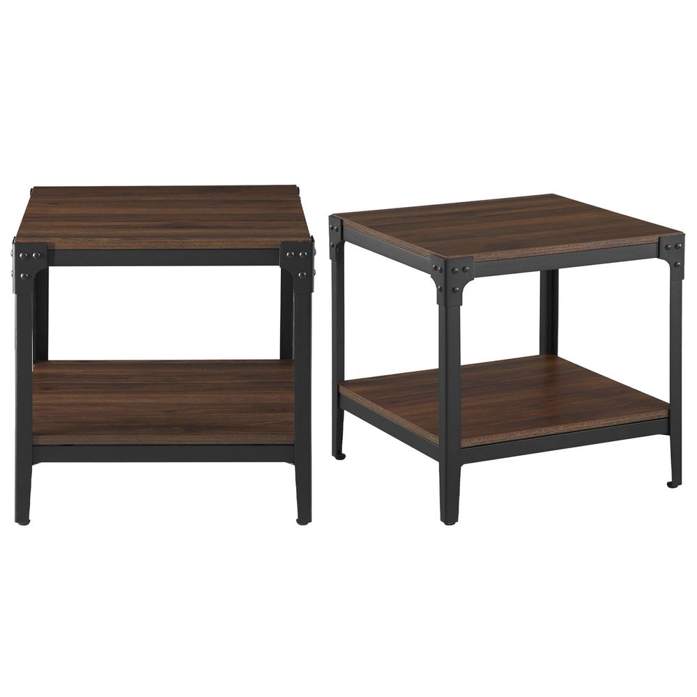 Rustic Wood End Side Table, Set of 2 - Dark Walnut. Picture 3