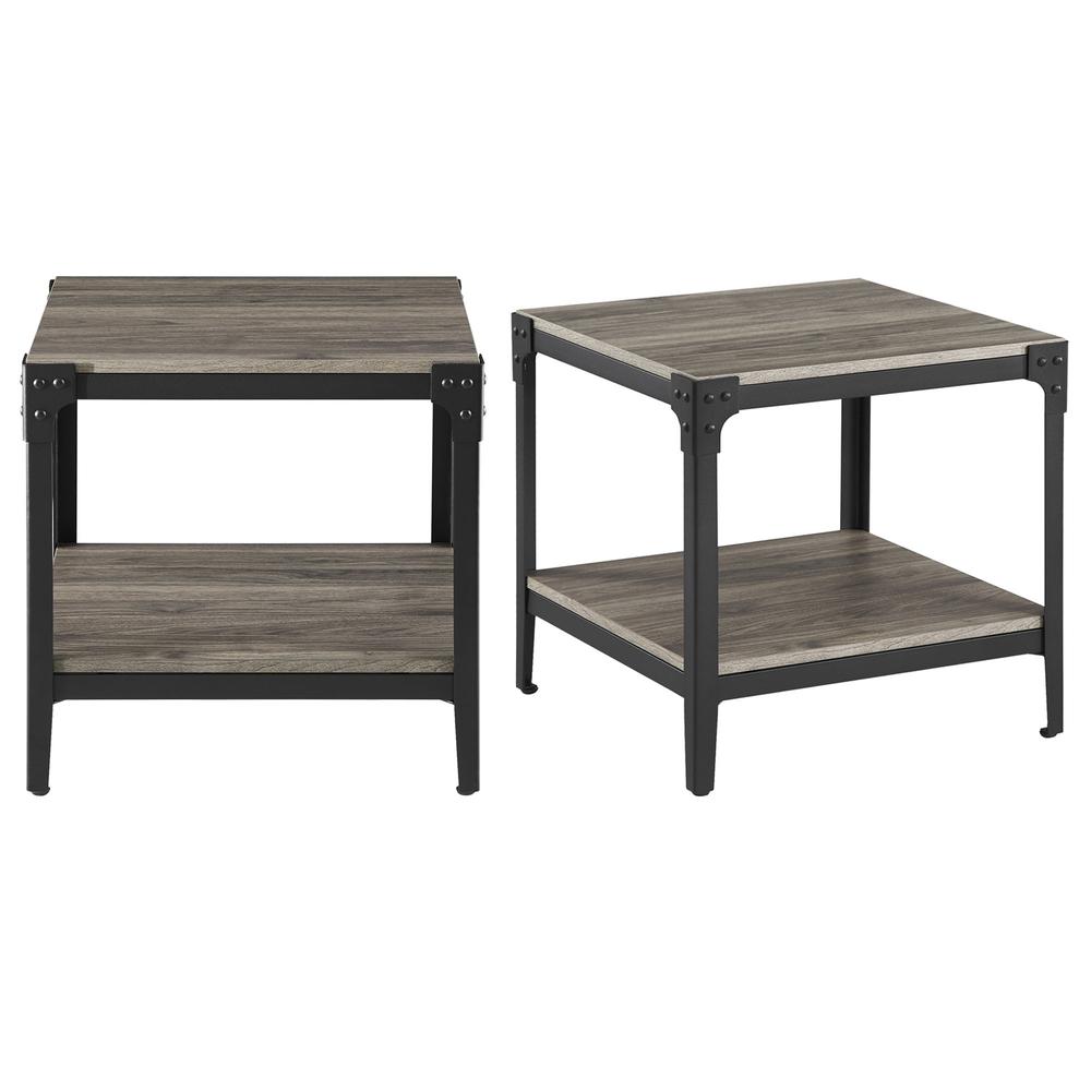Rustic Wood End Side Table, Set of 2 - Slate Grey. Picture 3