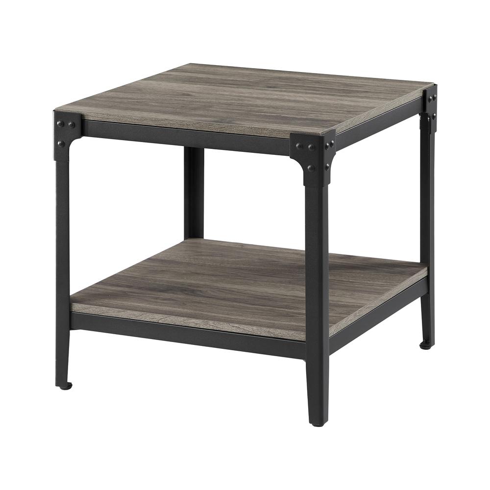 Rustic Wood End Side Table, Set of 2 - Slate Grey. Picture 4