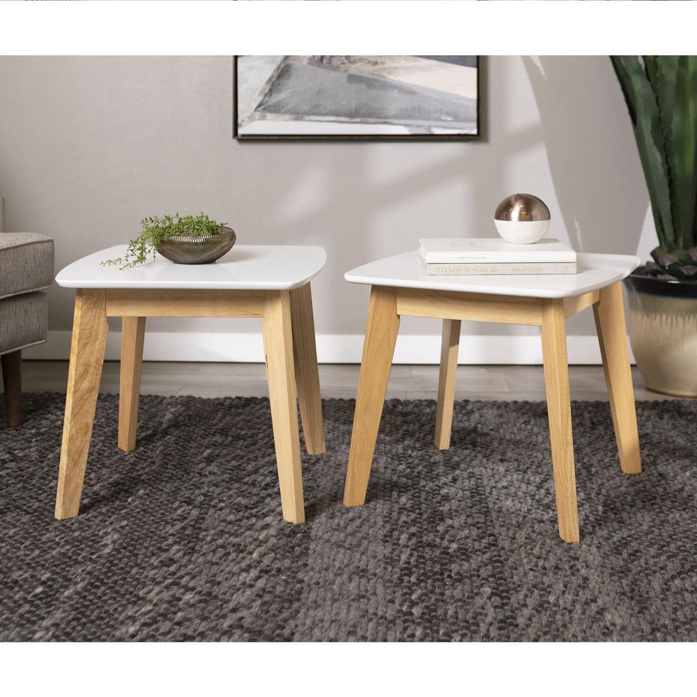 Retro Modern End Table, Set of 2 - White/Natural. Picture 5