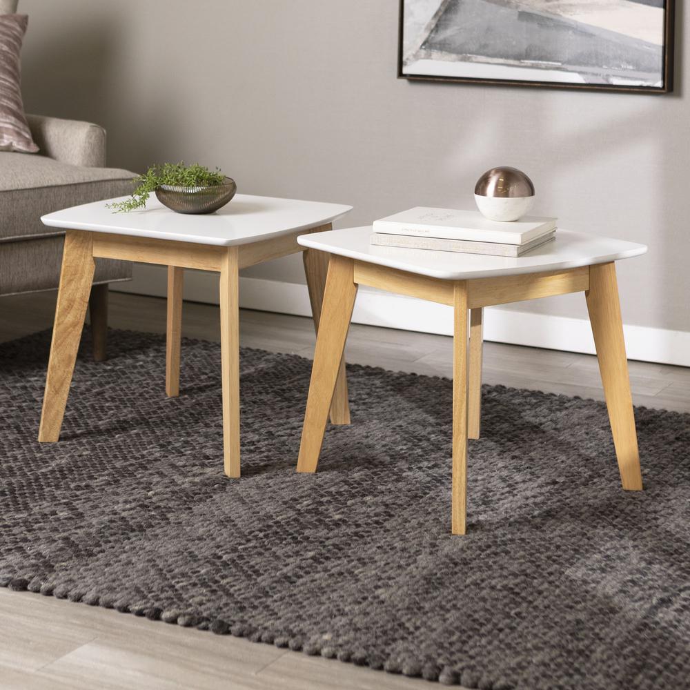 Retro Modern End Table, Set of 2 - White/Natural. Picture 1