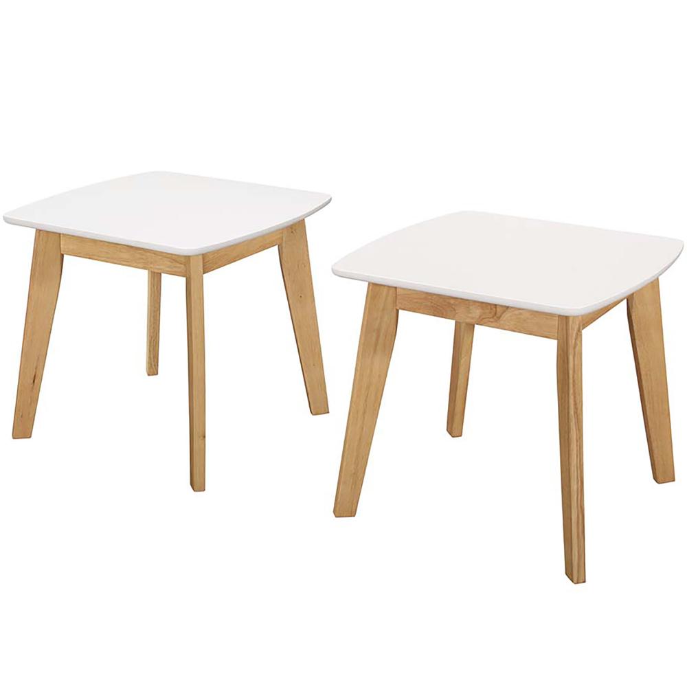Retro Modern End Table, Set of 2 - White/Natural. Picture 2