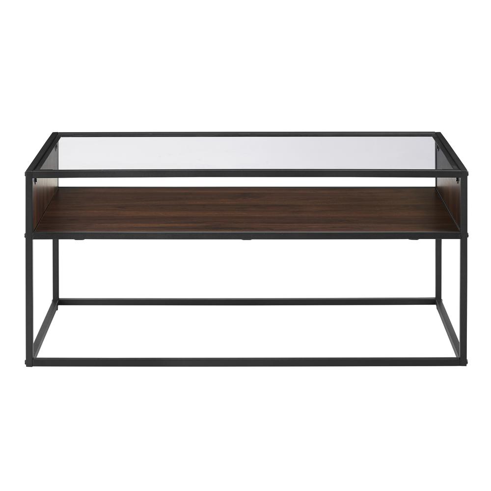 40" Metal and Glass Coffee Table with Open Shelf - Dark Walnut. Picture 3