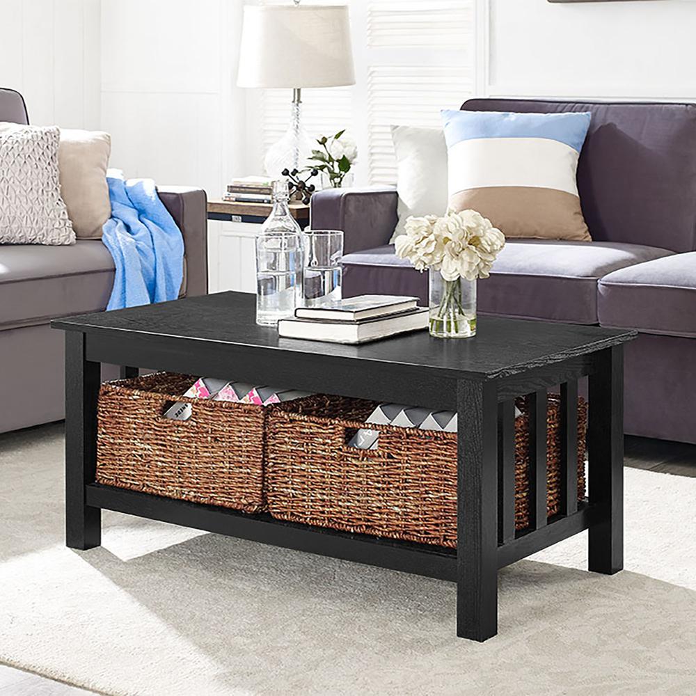 40" Wood Storage Coffee Table with Totes - Black. Picture 2