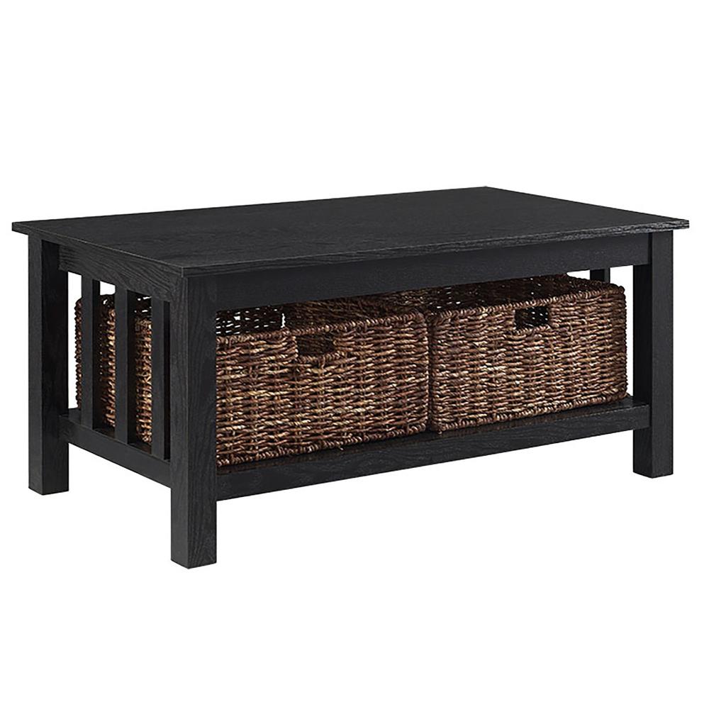 40" Wood Storage Coffee Table with Totes - Black. Picture 1