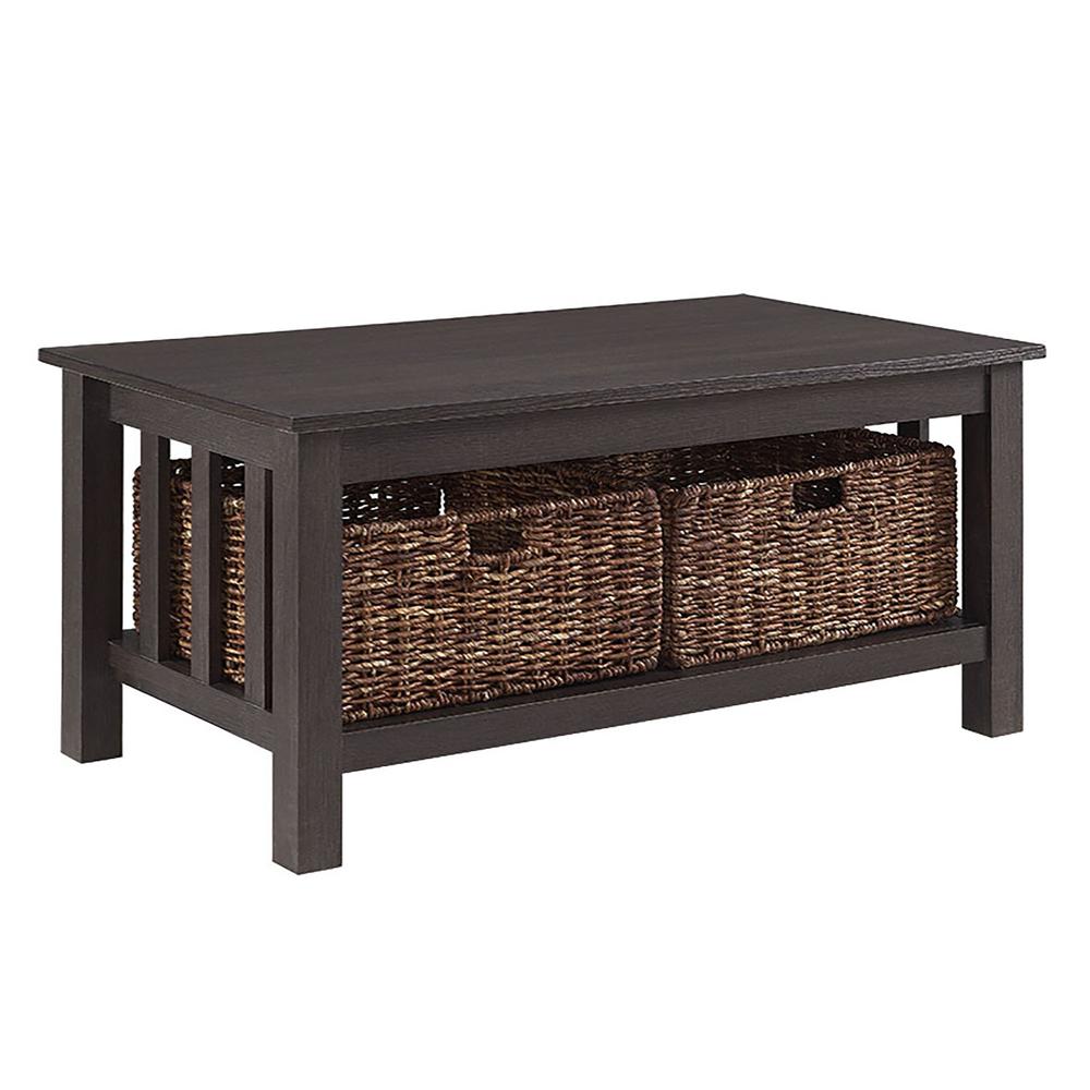 40" Wood Storage Coffee Table with Totes - Espresso. Picture 1