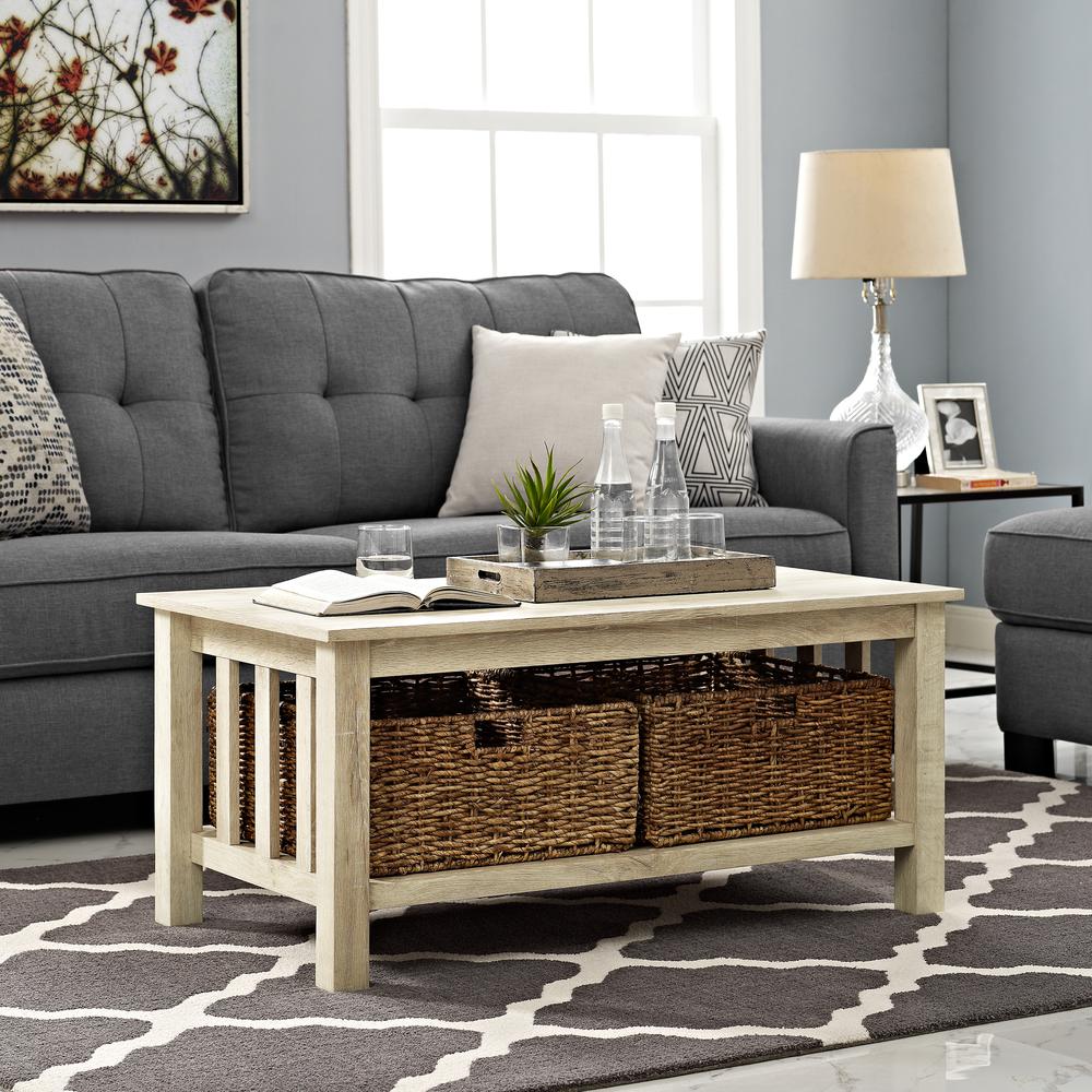 40" Wood Storage Coffee Table with Totes - White Oak. Picture 2