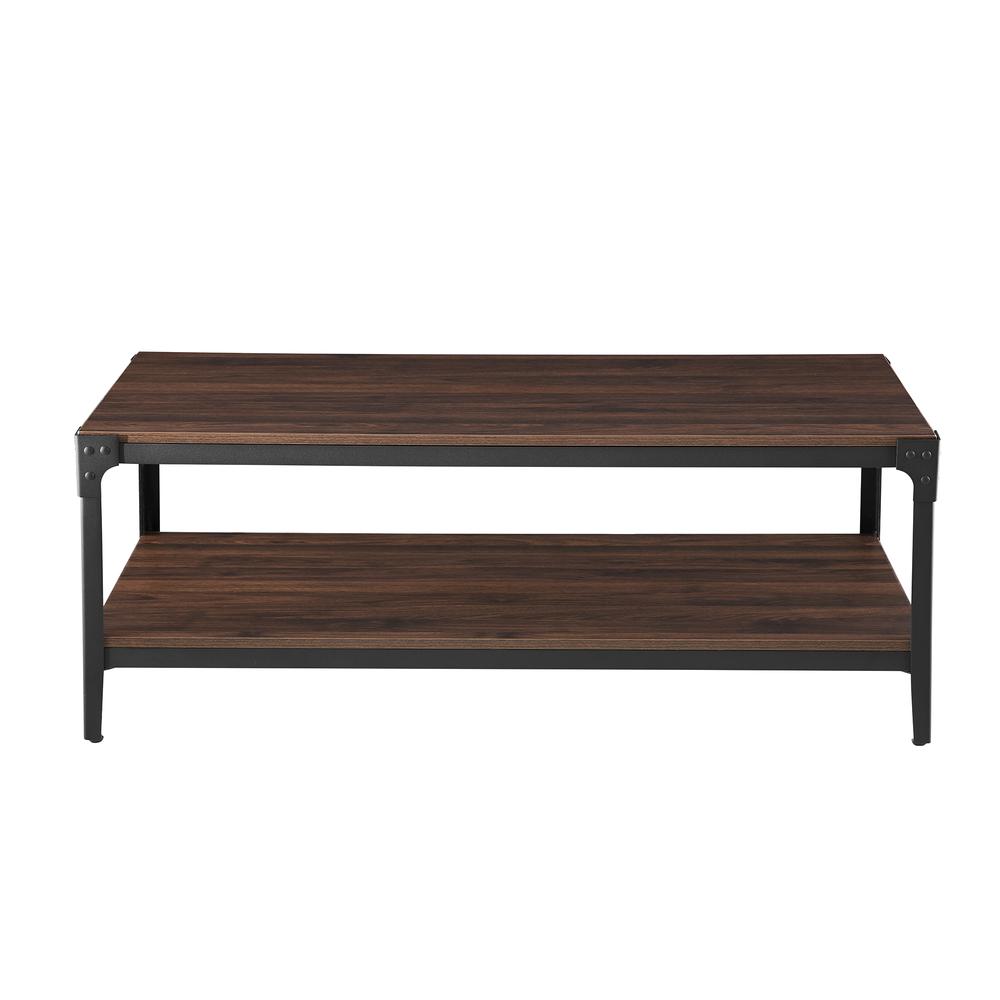46" Urban Industrial Angle Iron Wood Coffee Table - Dark Walnut. Picture 1