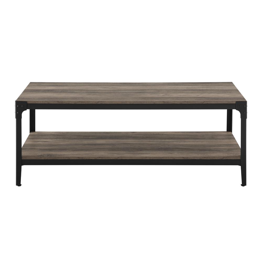 Angle Iron Rustic Wood Coffee Table - Grey Wash. Picture 2