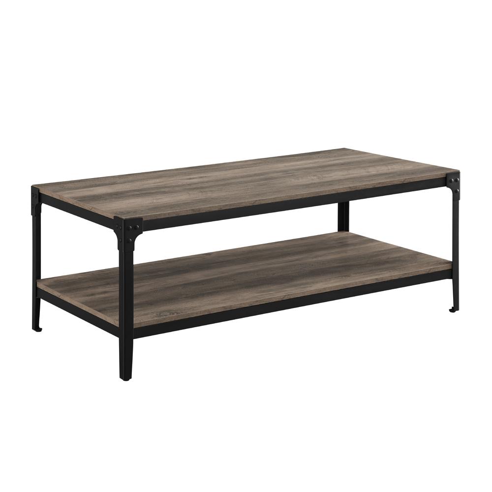Angle Iron Rustic Wood Coffee Table - Grey Wash. Picture 7