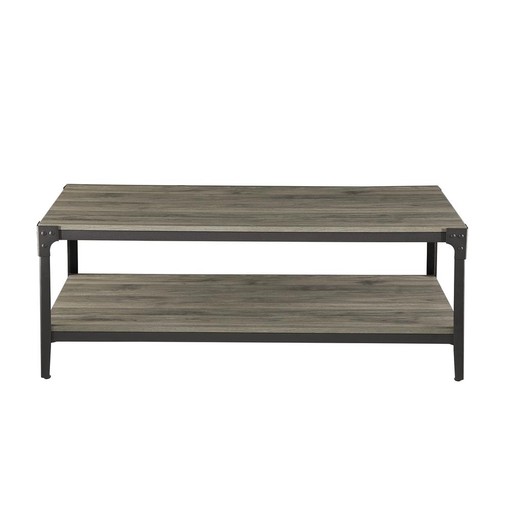 46" Urban Industrial Angle Iron Wood Coffee Table - Slate Grey. Picture 2