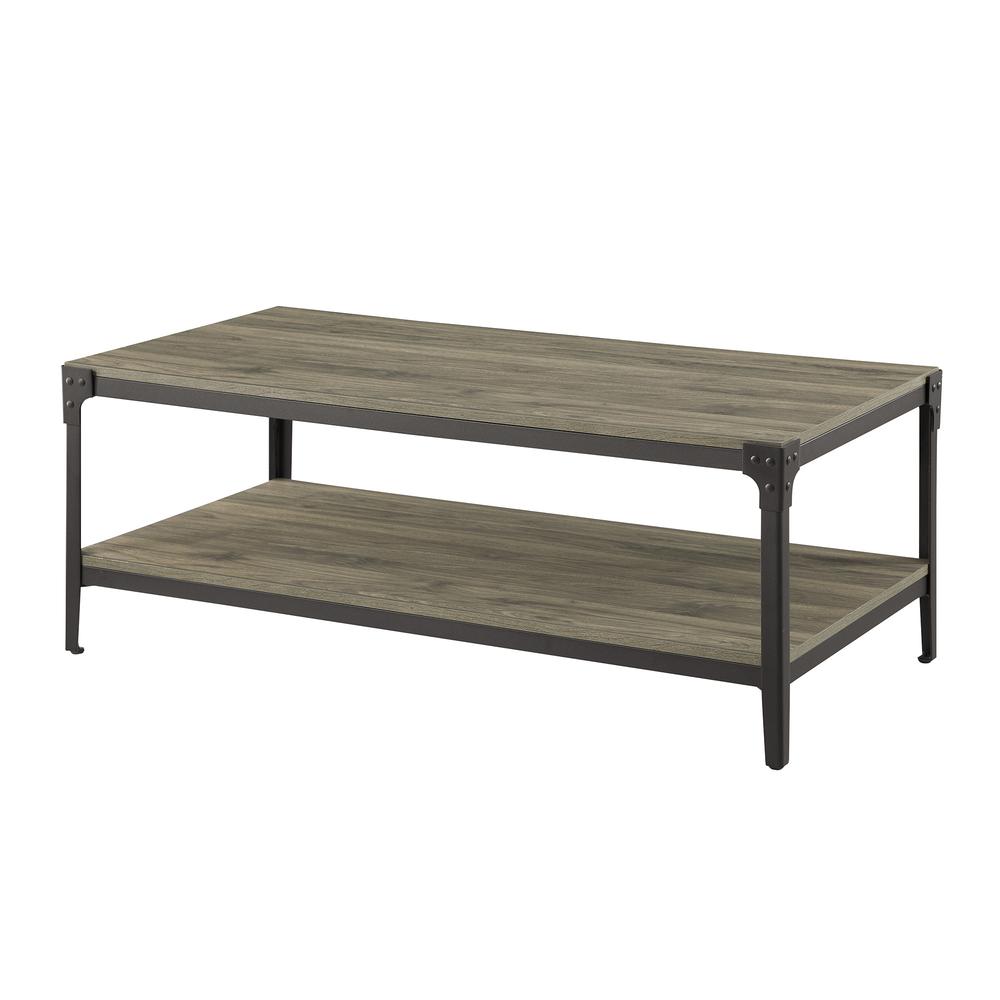 46" Urban Industrial Angle Iron Wood Coffee Table - Slate Grey. Picture 1