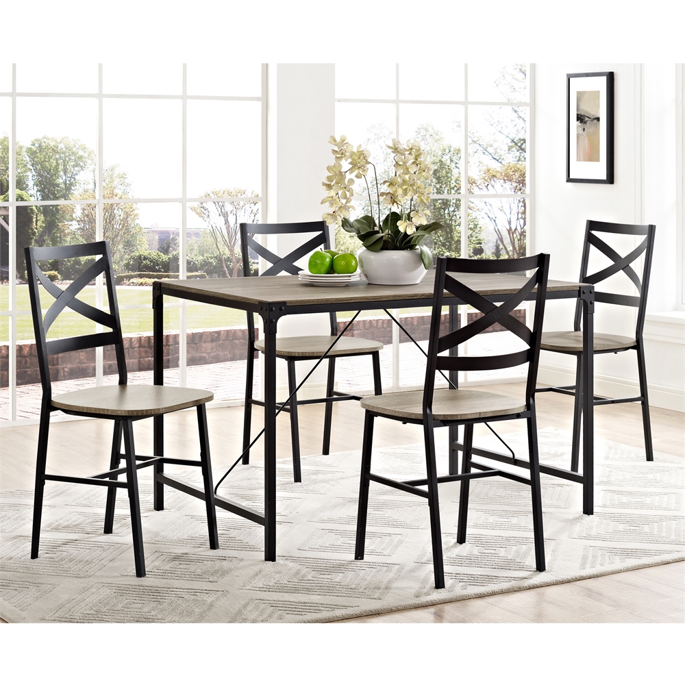 5-Piece Angle Iron Wood Dining Set - Driftwood. Picture 2
