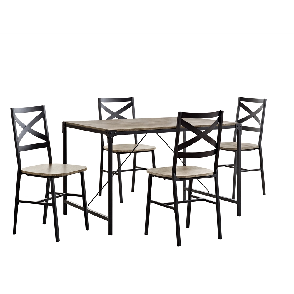 5-Piece Angle Iron Wood Dining Set - Driftwood. Picture 1