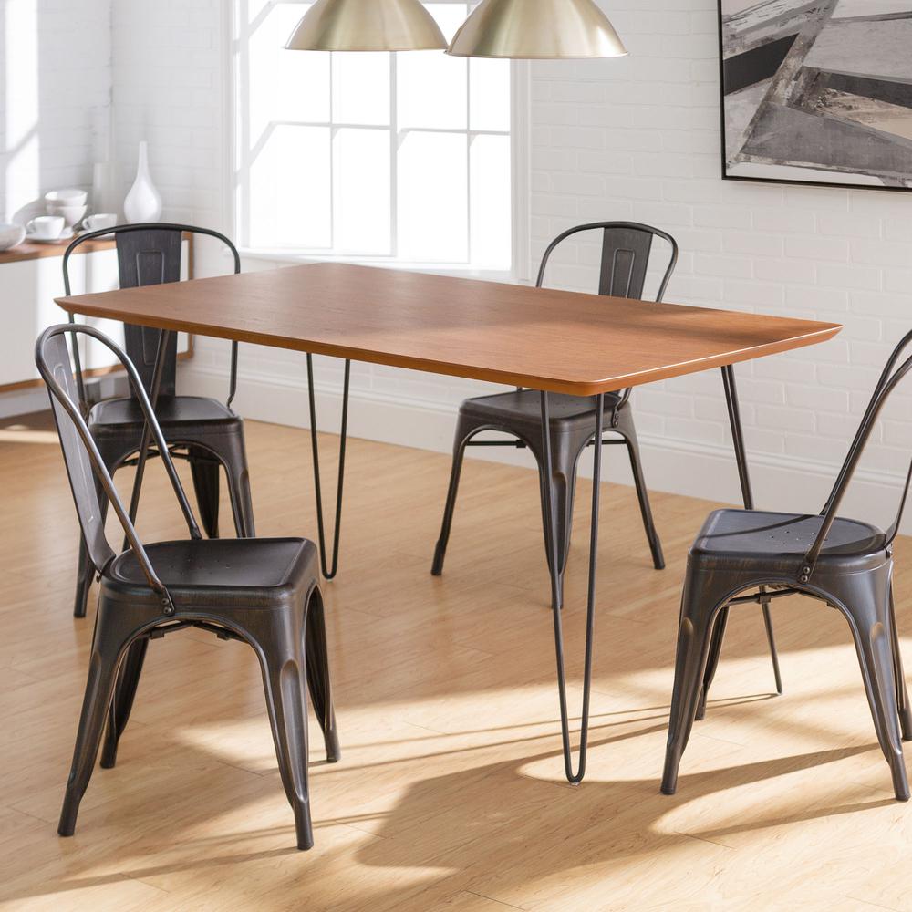 Square Hairpin 5 Piece Dining Set with Café Chairs - Walnut/Black. Picture 2