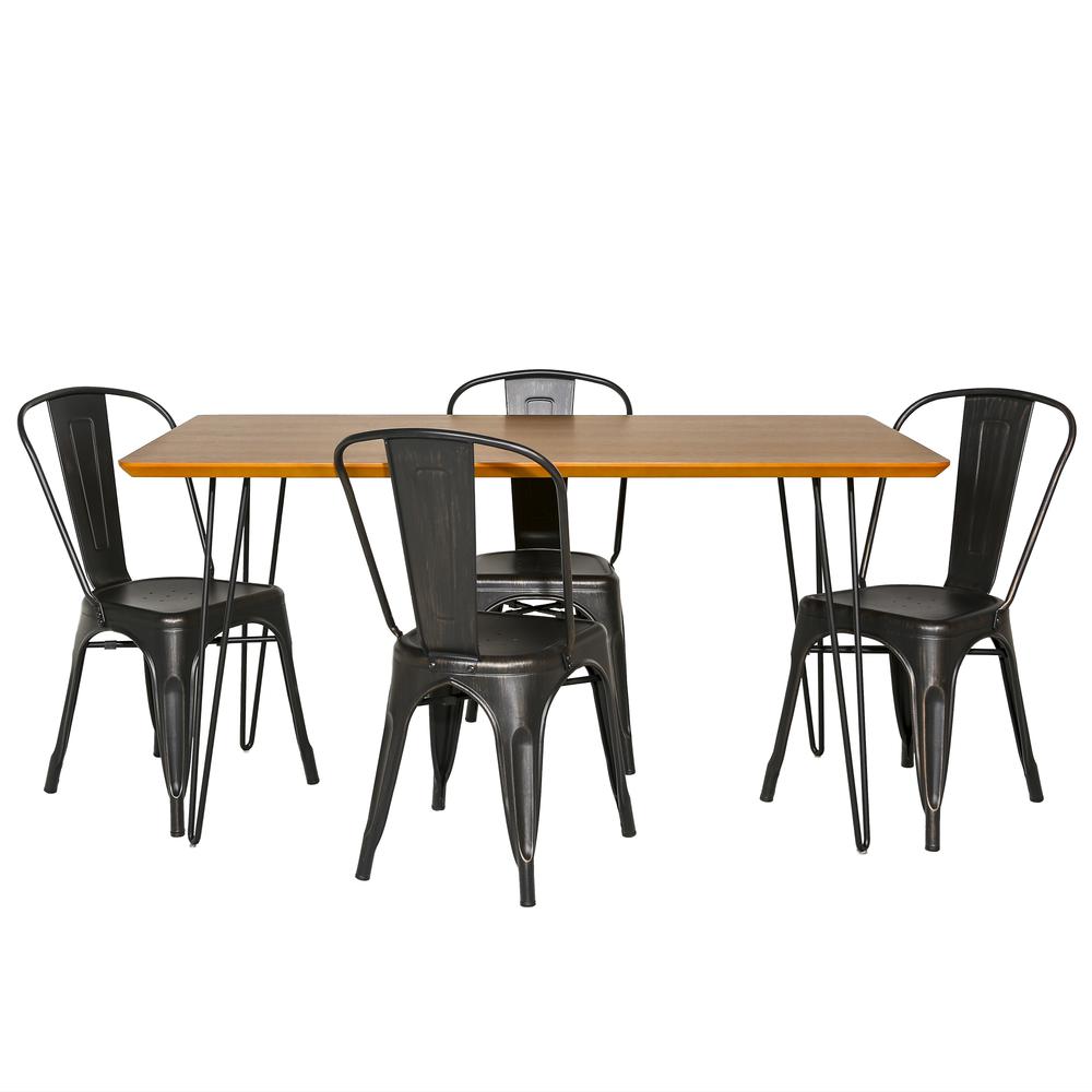 Square Hairpin 5 Piece Dining Set with Café Chairs - Walnut/Black. Picture 3